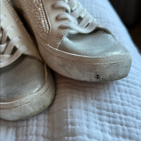 Dolce Vita Women's Cream White Pearl Studded Silver Sneakers - Picture 5 of 5